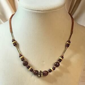 Brown Beaded Necklace Boho Earthy Neutral Minimalist